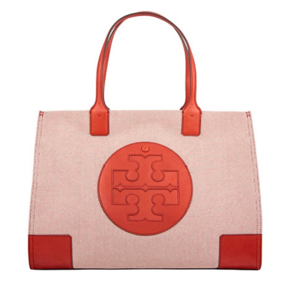 NWT Tory Burch Ella Coral Canvas & Leather Tote